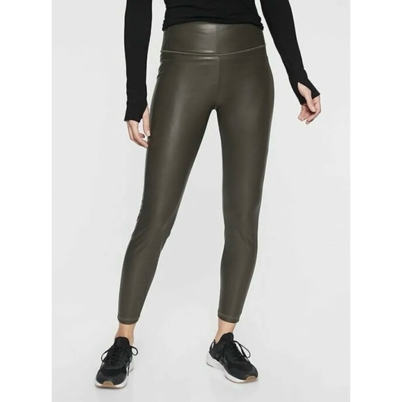 Athleta All Over Gleam Faux Leather Tight Legging in Arbor Olive XS Petite - Picture 1 of 4